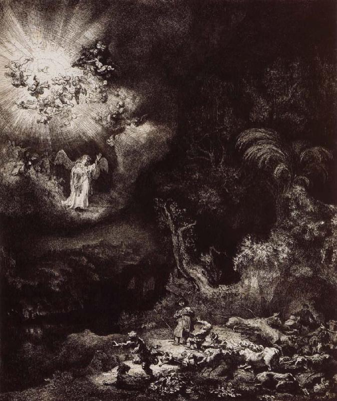 REMBRANDT Harmenszoon van Rijn The Angel Appearing to the Shepherds oil painting picture